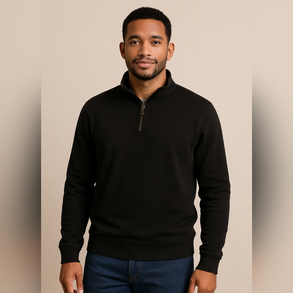 🔥Tailor Byrd Men's Sueded Fleece Quarter Zip Pullover Sweater ( Black) Size L🔥